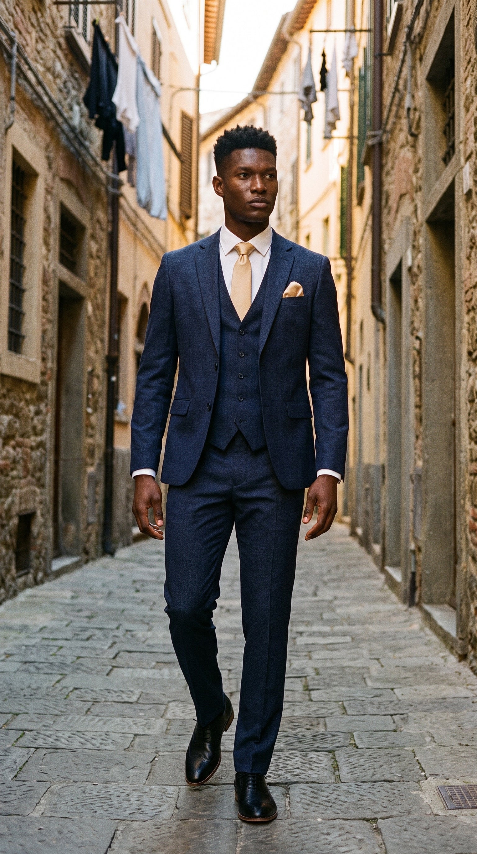 Look #821 styled with Malibu - Men's Navy 3 Piece Tailored Fit Suit