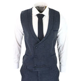 Mens Blue Herringbone Tweed 3 Piece Suit