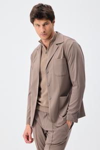 Men’s Brown Soft Jersey Smart Casual Suit Blazer Jacket & Trousers Set