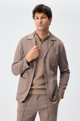 Men’s Brown Soft Jersey Smart Casual Suit Blazer Jacket & Trousers Set