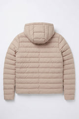 Men’s Beige Hooded Puffer Jacket Lightweight Quilted Zip Coat