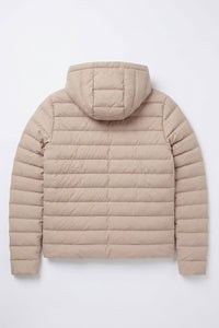 Men’s Beige Hooded Puffer Jacket Lightweight Quilted Zip Coat
