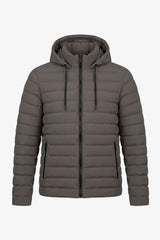 Men’s Grey Hooded Puffer Jacket Lightweight Quilted Zip Coat