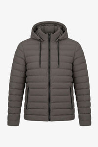 Men’s Grey Hooded Puffer Jacket Lightweight Quilted Zip Coat