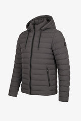 Men’s Grey Hooded Puffer Jacket Lightweight Quilted Zip Coat