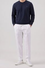 Men’s Navy Cotton Blend Crew Neck Sweatshirt Long Sleeve Stretch Pullover