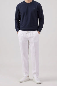 Men’s Navy Cotton Blend Crew Neck Sweatshirt Long Sleeve Stretch Pullover