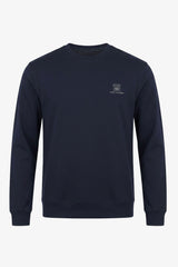 Men’s Navy Cotton Blend Crew Neck Sweatshirt Long Sleeve Stretch Pullover