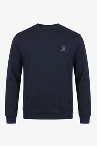 Men’s Navy Cotton Blend Crew Neck Sweatshirt Long Sleeve Stretch Pullover
