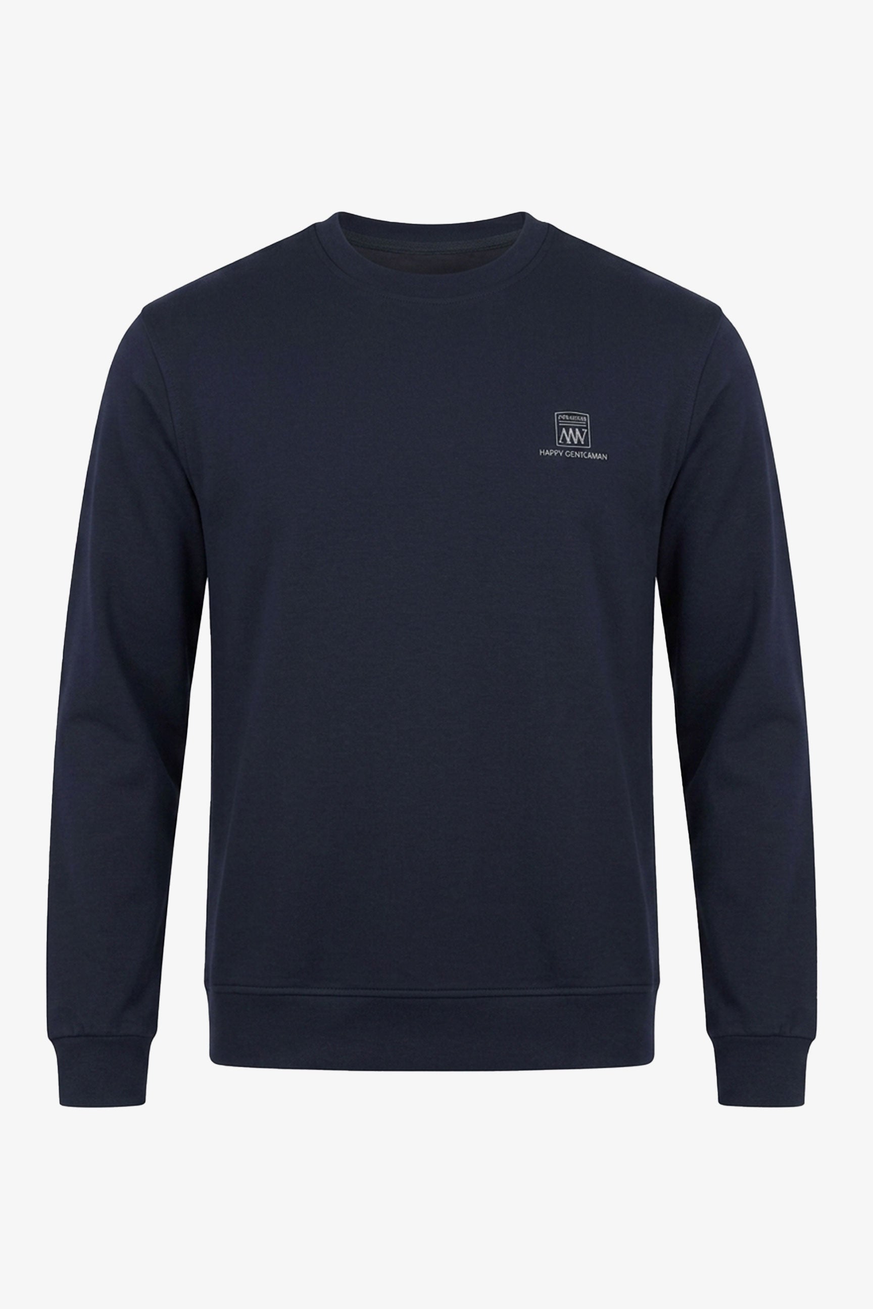 Men’s Navy Cotton Blend Crew Neck Sweatshirt Long Sleeve Stretch Pullover