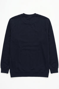 Men’s Navy Cotton Blend Crew Neck Sweatshirt Long Sleeve Stretch Pullover