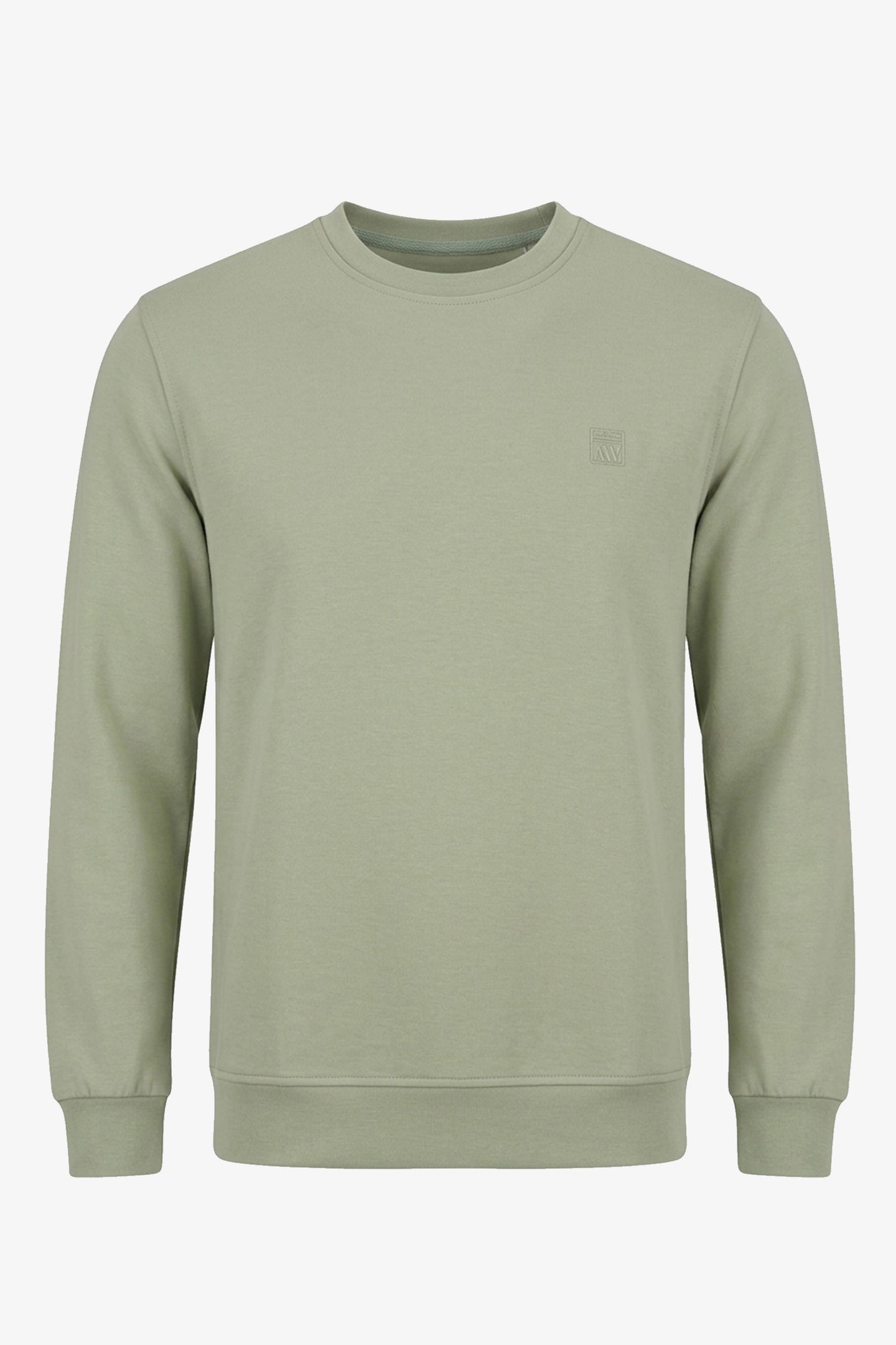 Men’s Sage Green Cotton Blend Crew Neck Sweatshirt Long Sleeve Stretch Pullover