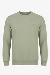 Men’s Sage Green Cotton Blend Crew Neck Sweatshirt Long Sleeve Stretch Pullover