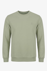 Men’s Sage Green Cotton Blend Crew Neck Sweatshirt Long Sleeve Stretch Pullover