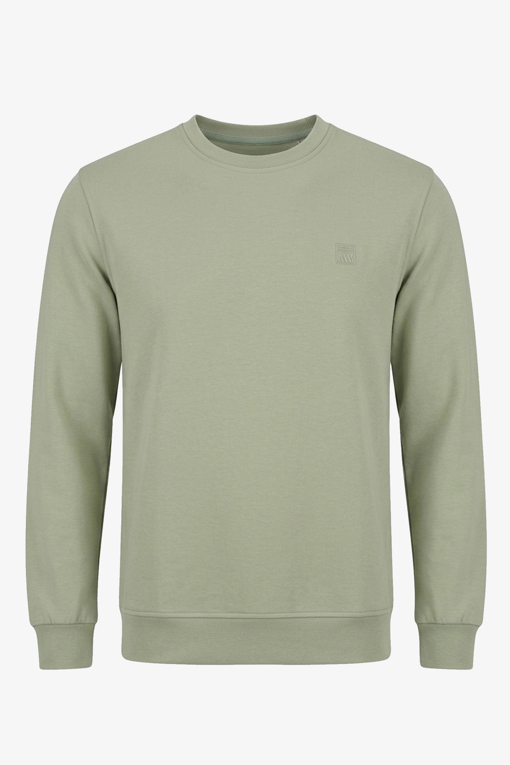 Men’s Sage Green Cotton Blend Crew Neck Sweatshirt Long Sleeve Stretch Pullover