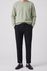 Men’s Sage Green Cotton Blend Crew Neck Sweatshirt Long Sleeve Stretch Pullover