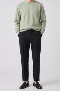 Men’s Sage Green Cotton Blend Crew Neck Sweatshirt Long Sleeve Stretch Pullover