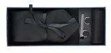 Satin Silk Textured Black Tie Gift Set Pocket Square Cuff Links Tie Matt Satin