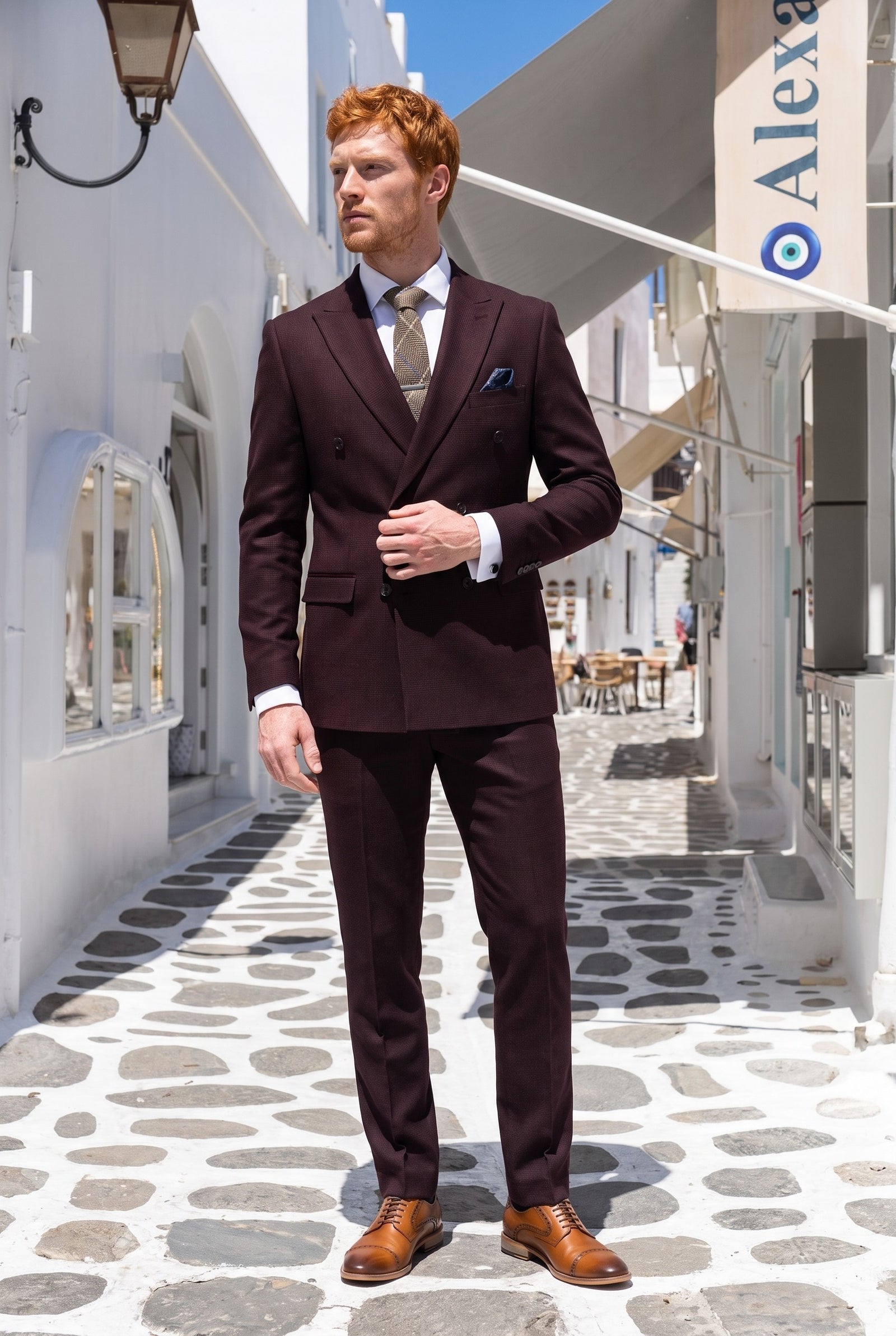 Look #732 styled with Regent - Men's Burgundy 2 Piece Double Breasted Suit