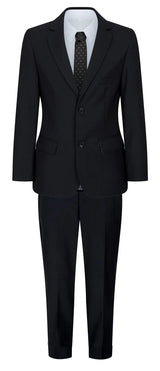 Boys Black 5 Piece Suit Blazer Waistcoat Shirt Tie Trousers Wedding Funeral
