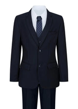 Boys Navy Blue 5 Piece Suit Blazer Waistcoat Shirt Tie Trousers Wedding Party