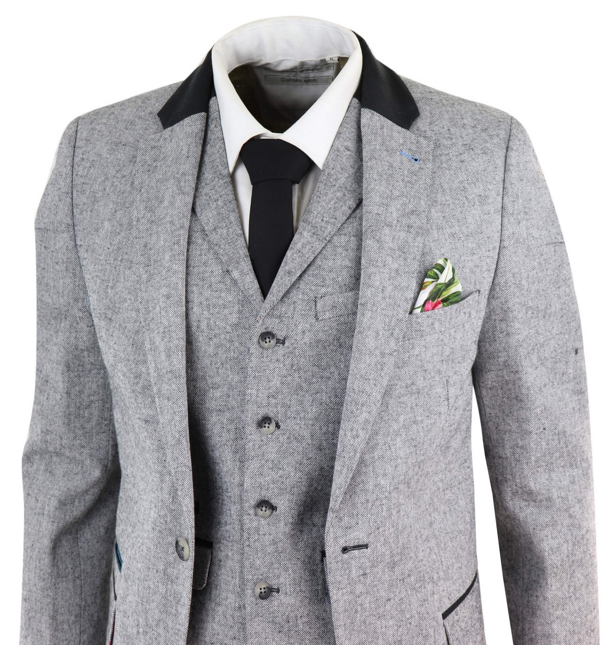 Men's 3 Piece Suit - Grey with Black Detailing