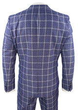 Mens 3 Piece Slim Fit Suit Herringbone Tweed Check Vintage Classic 1920s Blue