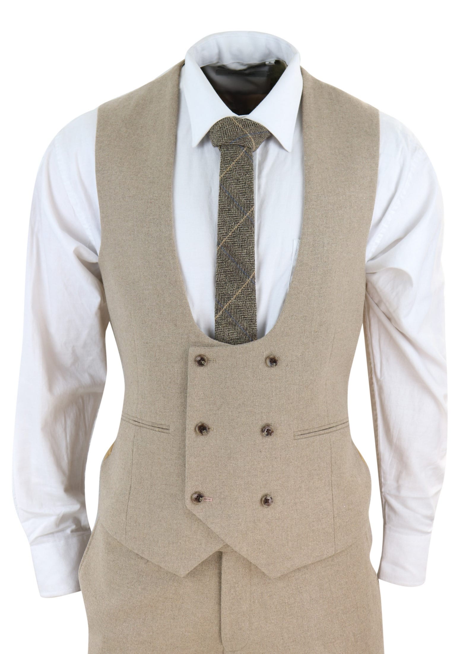Men's Beige 3 Piece Wool Suit