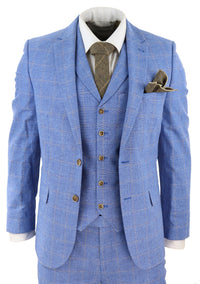 Men's Light Blue Linen 3 Piece Suit
