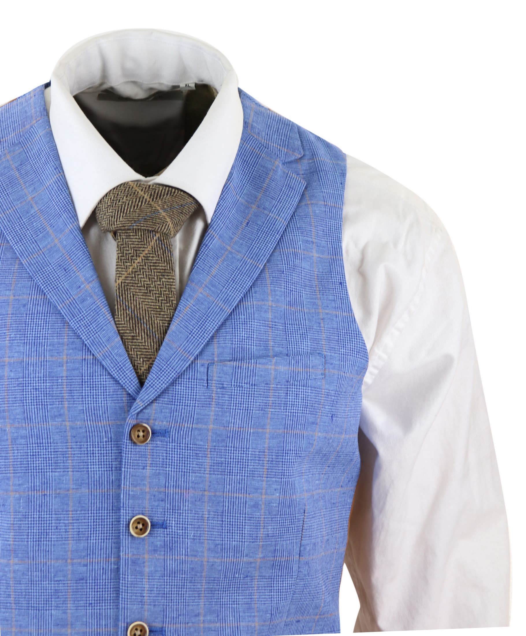 Men's Light Blue Linen 3 Piece Suit