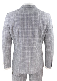 Men's Black-Grey Check 2 Piece Linen Suit