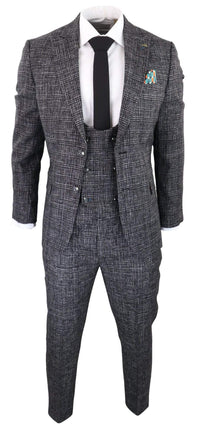 Men's Charcoal-Grey Check 3 Piece Suit
