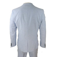 Mens 3 Piece Linen Suit Summer Breathable Wedding Cotton Baby Blue Light