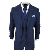 Mens 3 Piece Linen Suit Summer Breathable Wedding Cotton Navy Blue