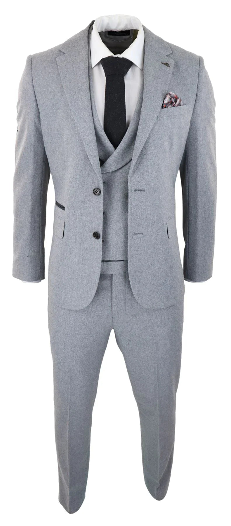 Mens Wool 3 Piece Grey Suit Double Breasted Waistcoat Wedding Party Vintage 1920s