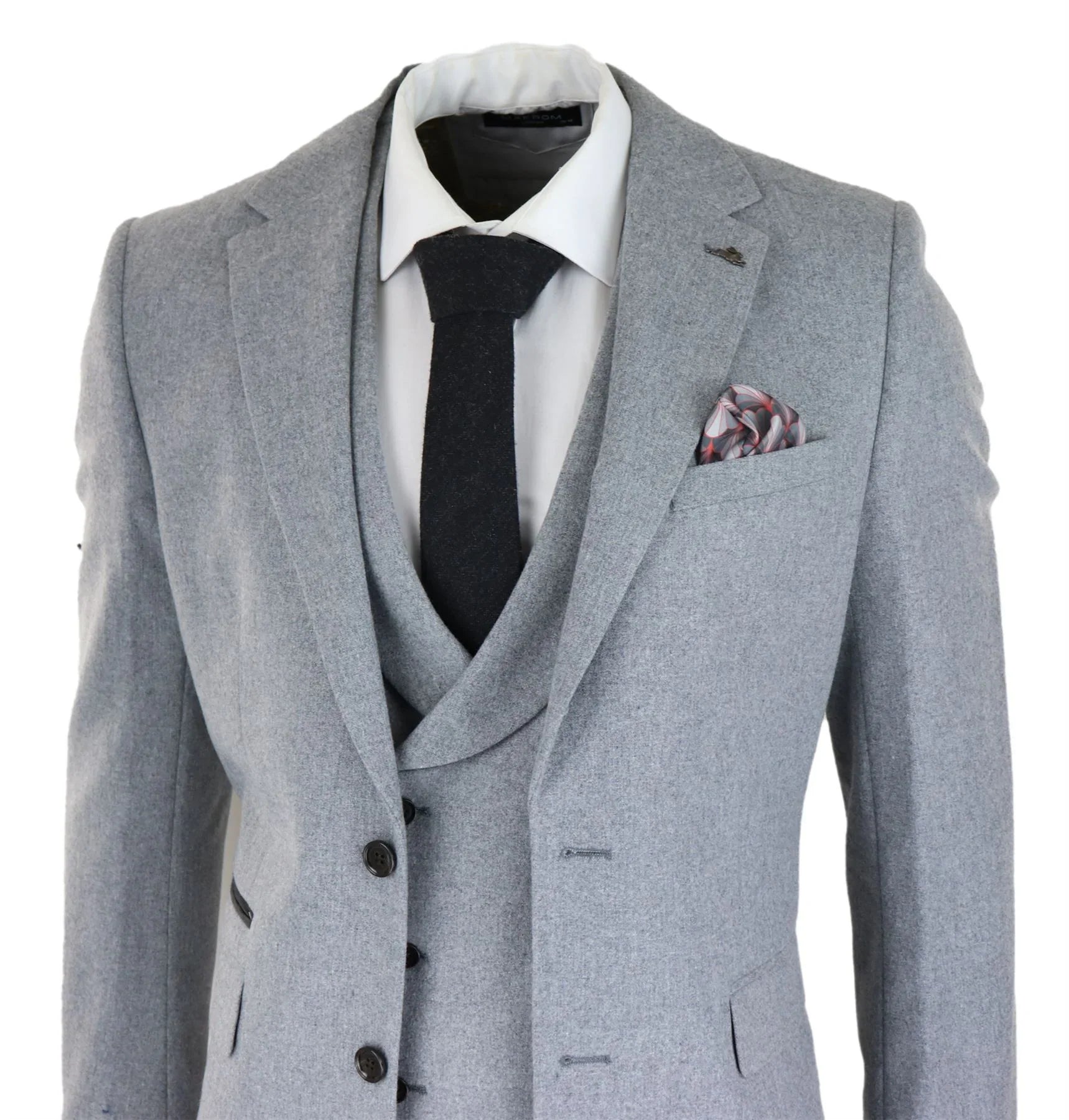 Mens Wool 3 Piece Grey Suit Double Breasted Waistcoat Wedding Party Vintage 1920s