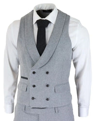 Mens Wool 3 Piece Grey Suit Double Breasted Waistcoat Wedding Party Vintage 1920s