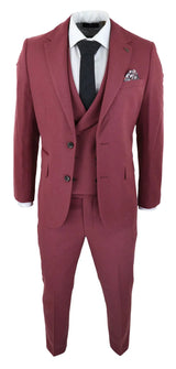 Mens Wool 3 Piece Burgundy Red Suit Double Breasted Wedding Party Vintage 1920s