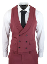 Mens Wool 3 Piece Burgundy Red Suit Double Breasted Wedding Party Vintage 1920s