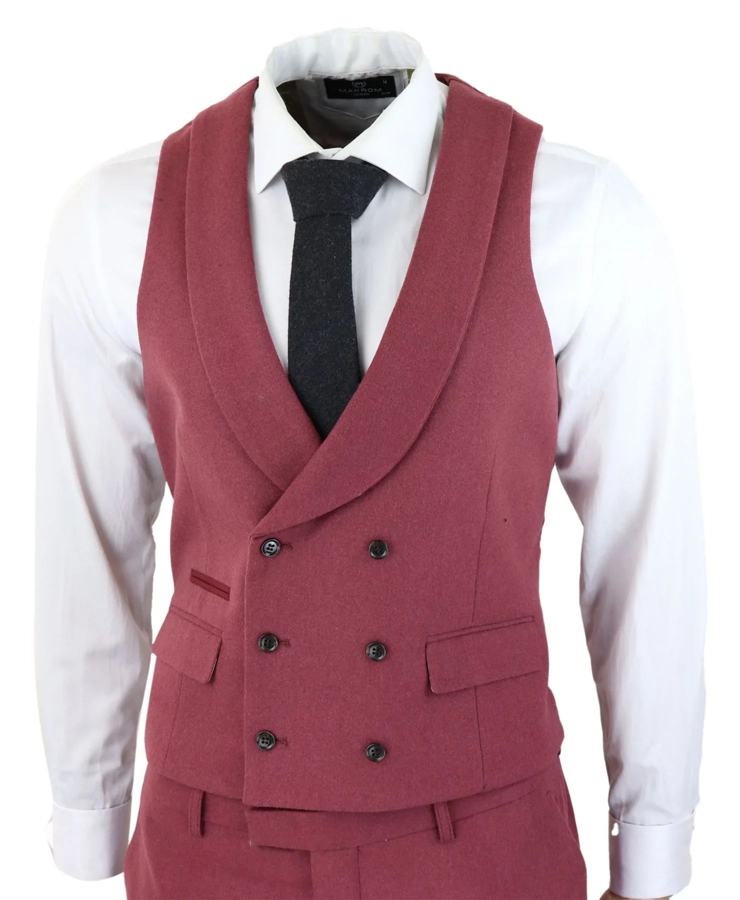Mens Wool 3 Piece Burgundy Red Suit Double Breasted Wedding Party Vintage 1920s