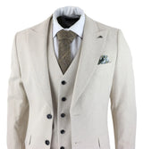 Mens Wool 3 Piece Cream Beige Suit Slim Fit Classic Wedding Party Vintage 1920s