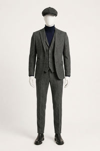 Men's Charcoal Grey 3 Piece Tweed Herringbone Suit - STZ11