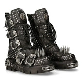 New Rock 1535-S1 Black Leather Military High Boots Metal Spikes Buckles Punk EMO