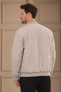 Men’s Grey & Beige Reversible Bomber Lightweight Quilted 2-in-1 Jacket