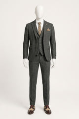 Men's Charcoal Grey 3 Piece Tweed Herringbone Suit - STZ11