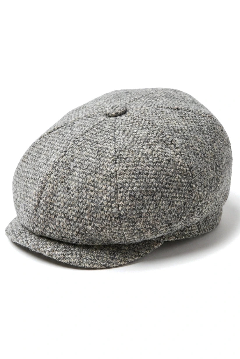 8 Panel Baker Boy Cap Shelby Hat Wool Tweed Classic Light Grey Razor