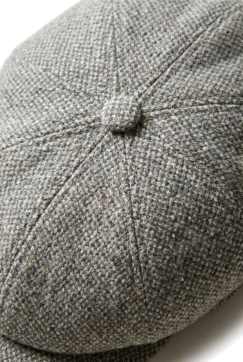 8 Panel Baker Boy Cap Shelby Hat Wool Tweed Classic Light Grey Razor