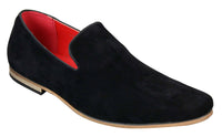 Mens Suede Leather PU Slip On Shoes Loafers Black Smart Casual