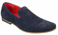 Mens Suede Leather PU Slip On Shoes Loafers Blue Smart Casua