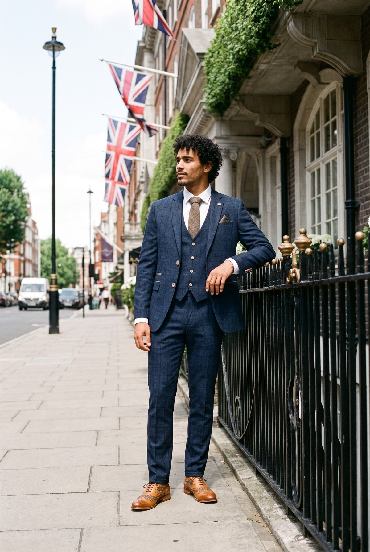 Look #684 styled with IM11 - Men's Navy 3 Piece Plaid Check Suit